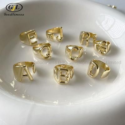 Factory Wholesale New 26 English Letter Gold-Plated Fashion Street Shooting Opening Adjustable Ring