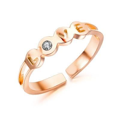 Open Rings for Women Girls Love Stainless Steel Rings with CZ Inlaid Rose Gold Plated Fashion Jewelry