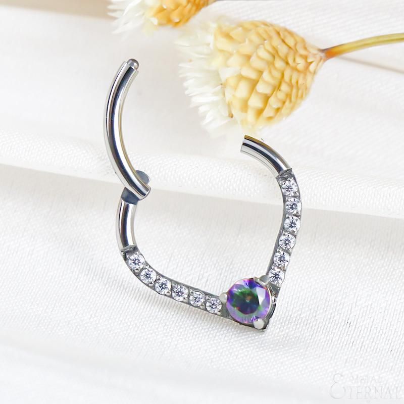 Eternal Metal ASTM F136 Titanium Teardrop Hinged Segment Hoop Rings with Rainbow Stone Jewelry Piercing