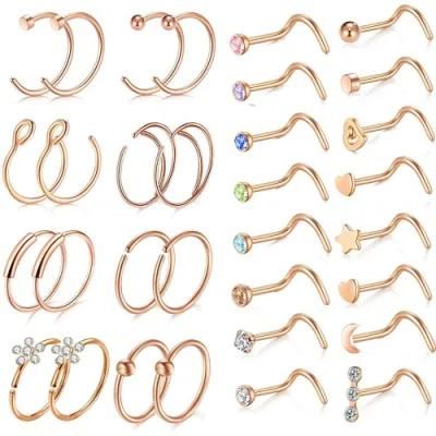 32PCS Jewelry Sets Nose Rings Hoop 316L Steel Nipple Nose Eyebrow Helix Tragus Cartilage Septum Piercing Jewelry