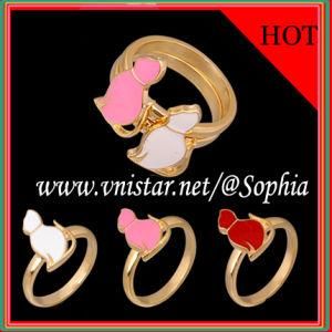Gold Plated Rings with Enamel Cat