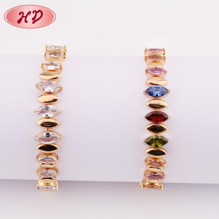 Fashion Jewelry Gold Plated Chain Bracelet with Color Stones for Women