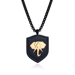 Black Stainless Steel Gold Elephant Head Pendant Necklace for Men