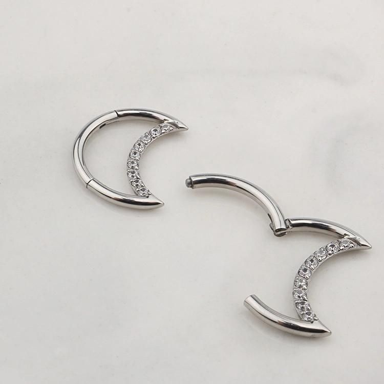 New Style ASTM F136 Titanium Moon Shape Segment Clicker Fashion Ring Hinged Segment Ring Piercing (TH063/ Custom Sizes &Color Available)