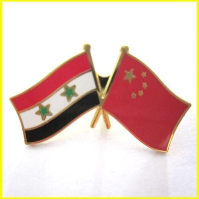 Gold Plated Metal China and Syria Flag Pin