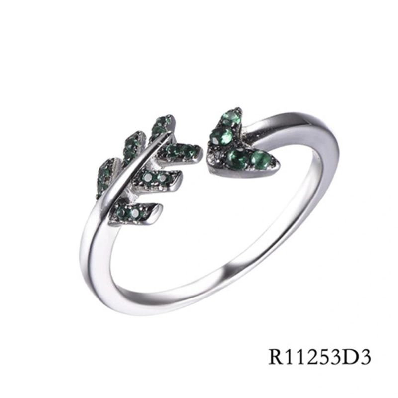 Arrows Sterling Silver with CZ Leaf Open Ring for Women