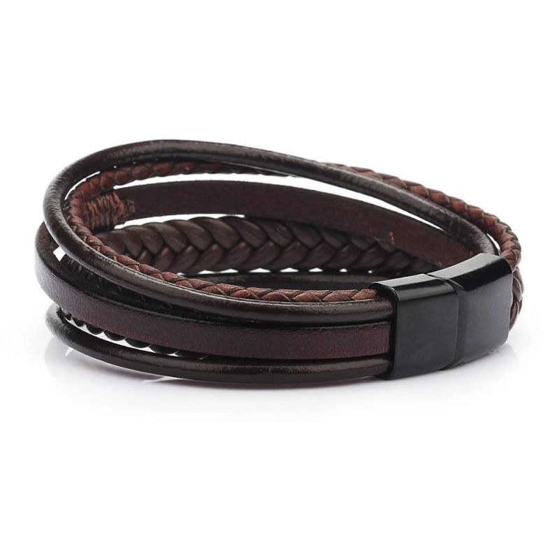 Men Leather Multilayer Braided Rope Bracelets Fashsion Jewelry