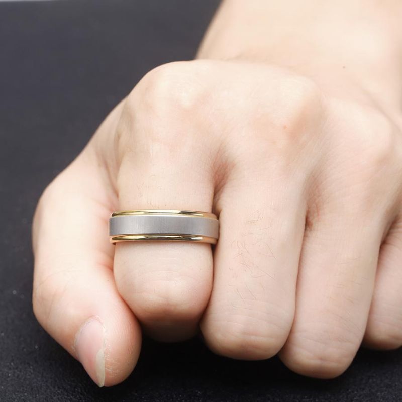 Anxiety Relief Turn Able Men Ring Jewelry Sand Blast Glitter Gold Stainless Steel Fidget Rings Women