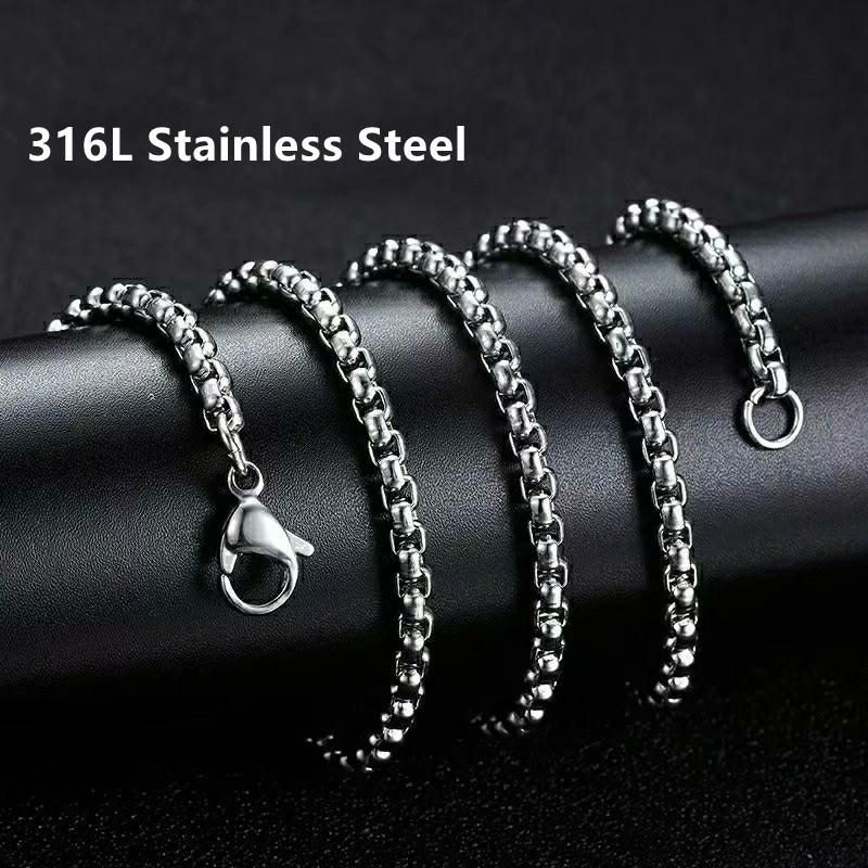 Stainless Steel Square Pearl Chain Necklace for Men Women Jewelry