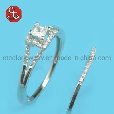 Bridal Sets Inlaid 2PCS Ring Romantic Romantic Proposal Wedding Pave AAA+ Cubic Zircon Silver Jewelry