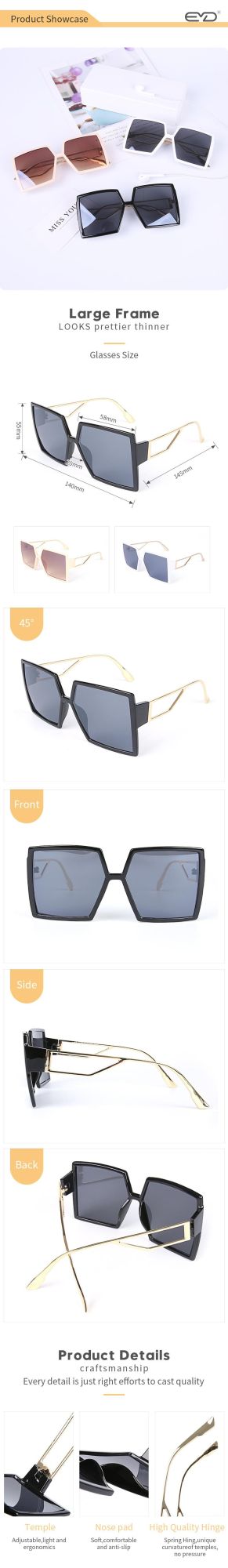 for Big Face Sunglasses with Metal Temple Unisex Style Square Shape Sunglass Fashion Street Eyewear