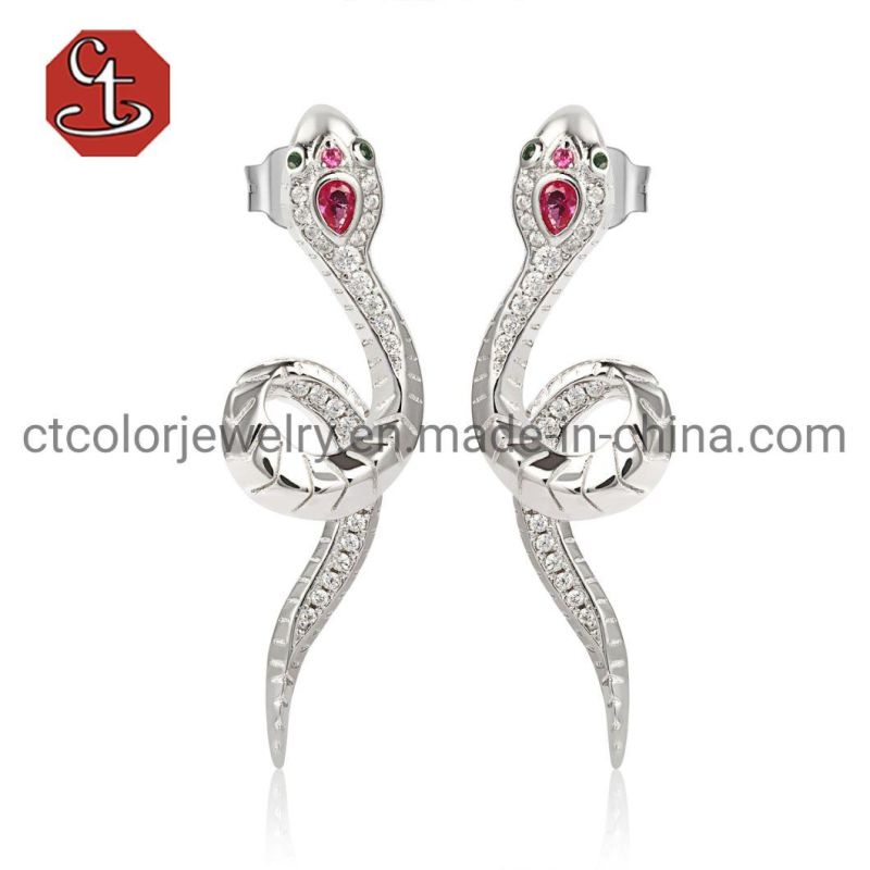 925 Sterling Silver Fashion Jewelry 18K Gold Plated Snake Earrings