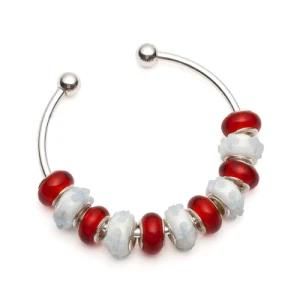 Silver Red Bangle Bracelet for European Charm Beads (BG05)