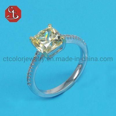 Wholesale New Model Fashion Wedding Jewellery Sterling Silver Yellow Diamond CZ Ring for Girl