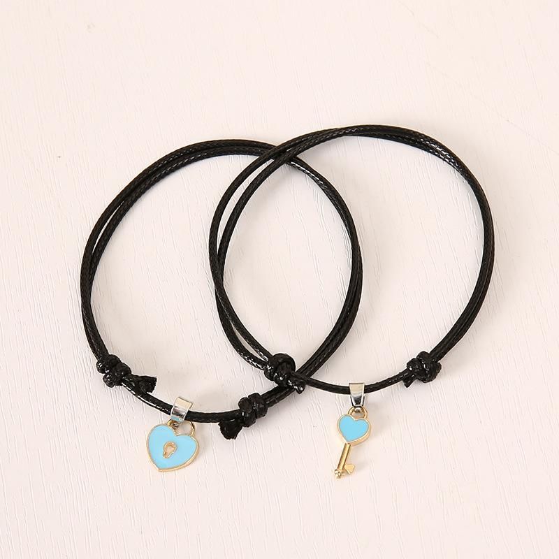 Key Lock Couple Bracelet Leather Double Layer Black Adjustable Minimalism Personality Bracelet