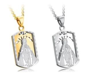 316L Stainless Steel Gold Silver Stand The Virgin Mary Necklace Men&prime;s Hollow Military Soldier Metal Pendant Necklaces