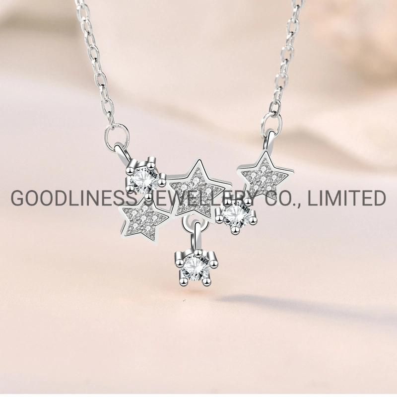 925 Sterling Silver Women Star CZ Necklace Fine Jewelry