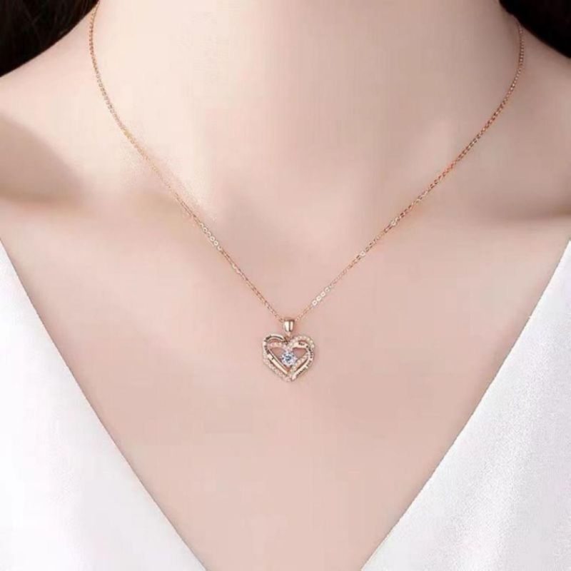 New Simple Diamond Heart-Shape Folding Pendant Lettering Necklace Female