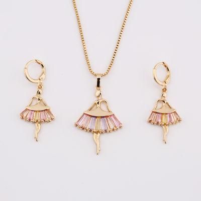 Fashion Accessories Women Alloy 18K Gold Plated Crystal Silver Jewelry Chain Sets Pendant Necklace