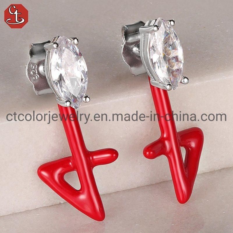 Fashion Jewelry Color Enamel Stud Silver Earrings