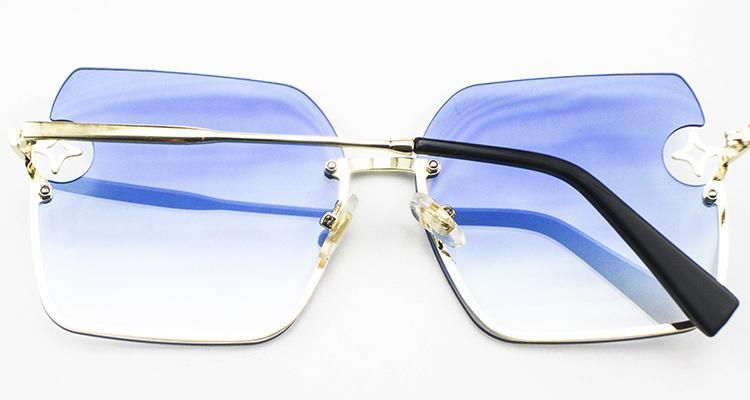 Custom Logo Ready Frameless Women Sunglasses with Metal Accessories
