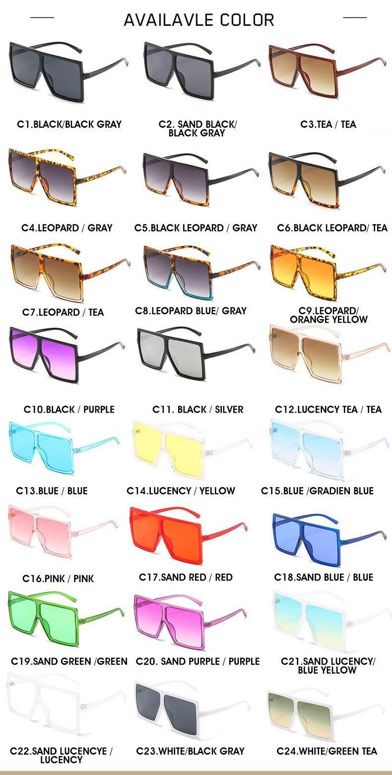 Best Selling Chinese Eyeglasses Factory Trendy Women Hot Sales Cheap Plastic Frame Wholesale Colorful Oversized Square Frame Sunglasses