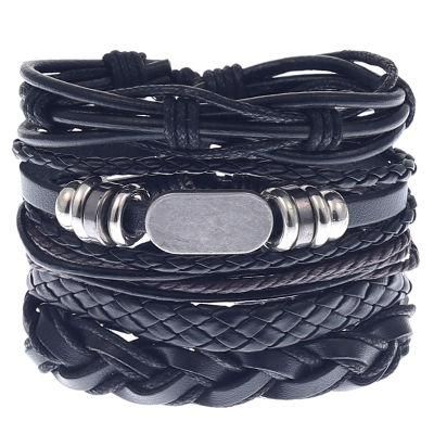 Europe and America Simple Retro Set Bracelet DIY Woven Cowhide Bracelet Punk Bracelet Men&prime; S Hemp Rope Leather Bracelets