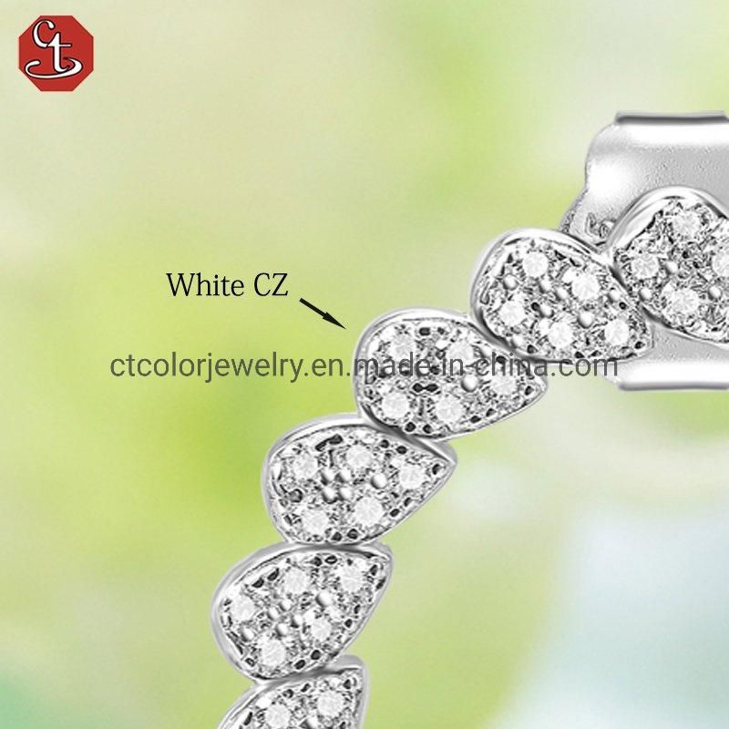 Fashion Jewelry White Cubic Zircon Round White Rhodium Earrings for Women