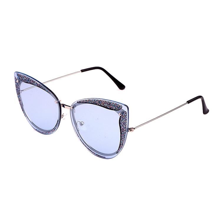 2021 Latest Cateye Women Fashion Metal Sunglass with Shiny Powder