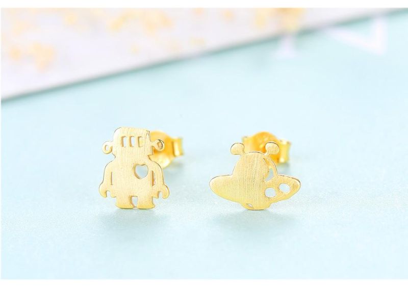 Sliver or Golden Earrings Stud in Aliens and Spaceships Shape