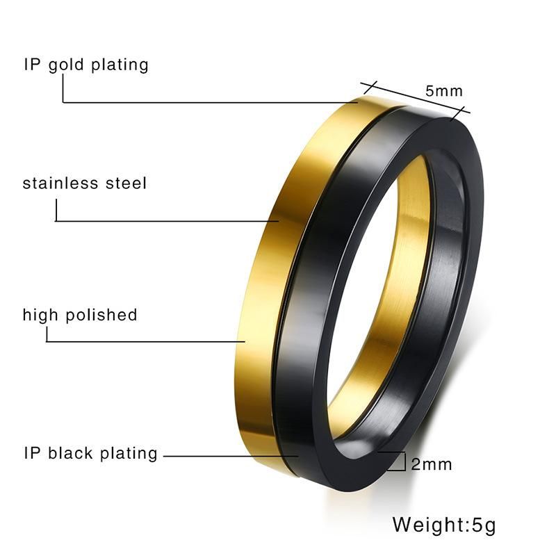 Gold and Black Plating Double Circle Man Ring for Gift