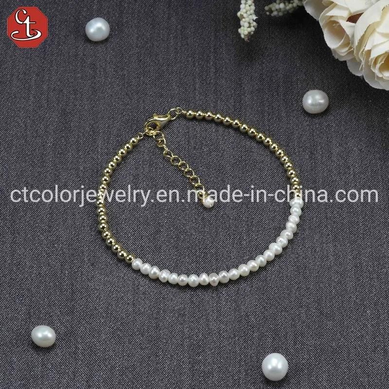 Fashion Jewelry Elegant Design Natural Pearl Chain 925 Silver Bangle Bracelet