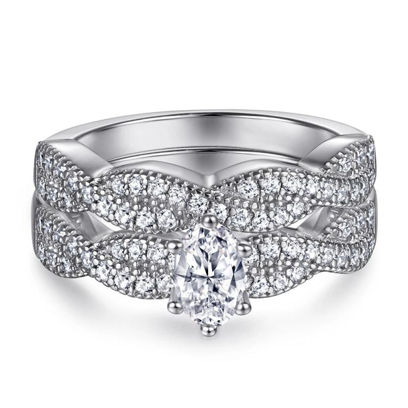 925 Sterling Silver Women CZ Rings Set Wedding Jewelry