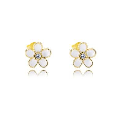 Hot Selling Women Dainty 925 Sterling Silver Gold Plated Flower Enamel Zircon Hypoallergenic Stud Earring