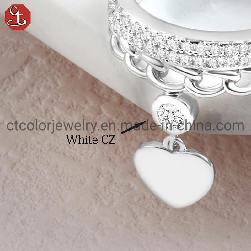 Fashion Jewelry Crown Drop Heart 925 Silver Cubic Zirconia Ring