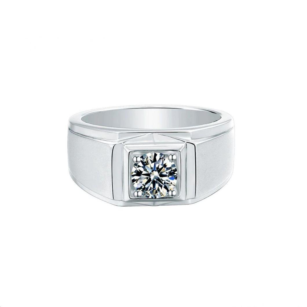 S925 Silver Rhodium Plated 1CT Temperamental-Style Men′s Silver Romantic White Moissanite Men Jewelry Rings