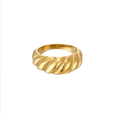 Fashion Ring-18K Gold Plated Croissant Braided Twisted Stacking Band Ring Women Statement Rings Size 6 to 9