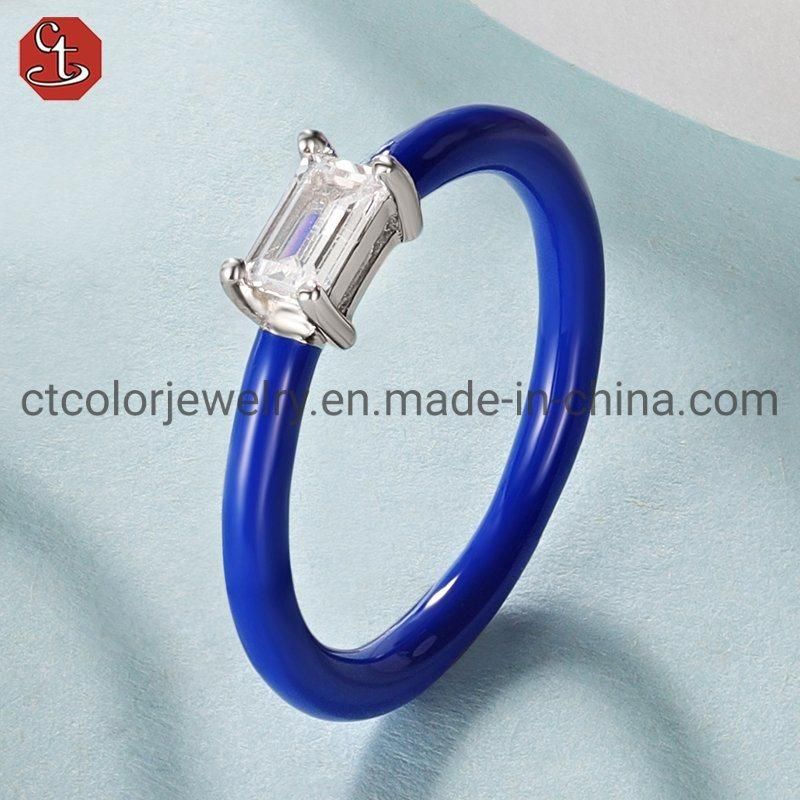 Fashion Jewelry Silver Ring Natural Gemstone Color Enamel Fashion Rings