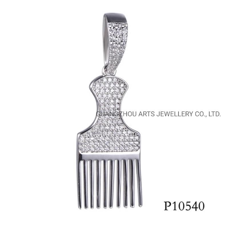 925 Sterling Silver Pave Setting Silver Fork Pendant