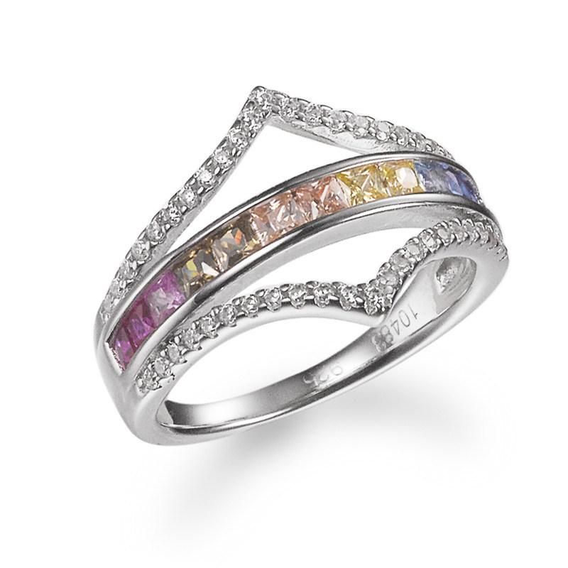 Wholesale 925 Sterling Silver Rainbow CZ Ring