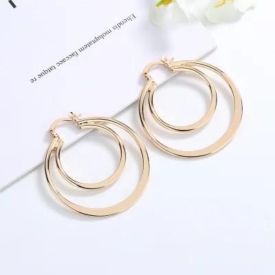 Fashion Accessory Women Jewelry 18K Champaign Gold Plated Color Big Round Hoop Earrings