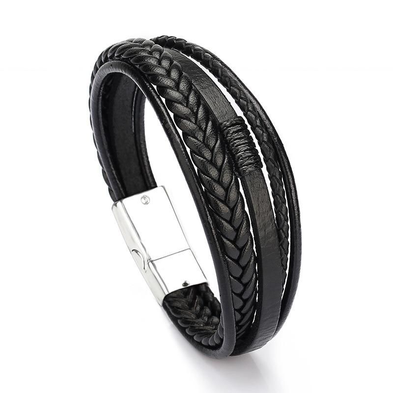 Trendy Male Manget Caps Fashion Jewelry Braided Rope Leather Bracelets