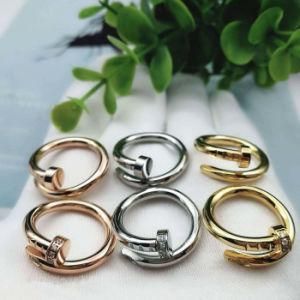 Nail Ring Clou Band Wedding Lover Gift jewelry Titanium Steel Silver CZ Stone Couple Ring