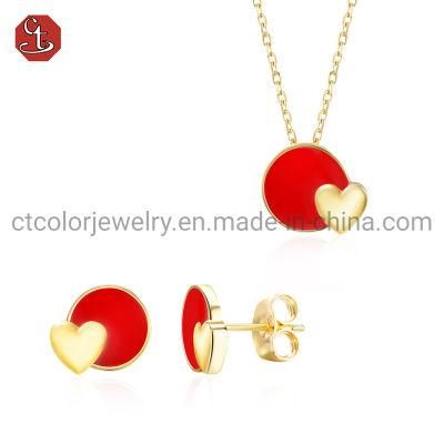 Trendy Jewelry Newest Design Enamel Heart Pendant Jewelry Set