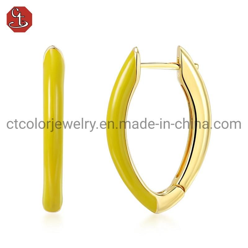 Fashion Jewelry Manufacturer Wholesale Leisure 925 Sterling Silver 18K Gold plated Women Green Enamel Stud Earrings Jewelry