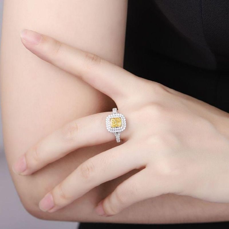 Fashion Jewelry Cushion Shape Simulated Diamond Engagement Ring in Silver Plated Jewelry
