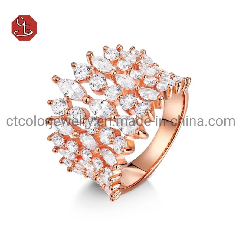 Modern Fashion Women Jewelry 18K Gold Color Ring Trend big White AAA Crystal Zircon Engagement Design Ring