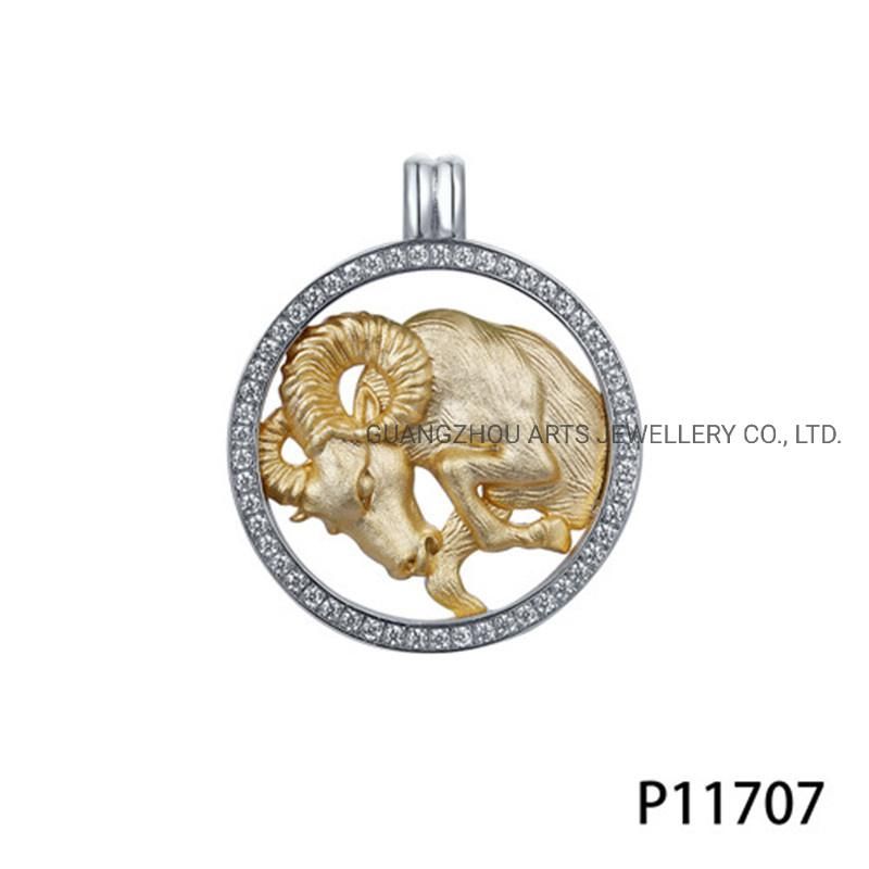 Gold Plating Horoscope Symbols in The Round Silver Pendant