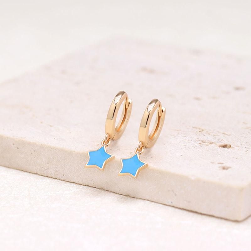 18K Gold Plated Enamel Star Hanging Hoop Earrings