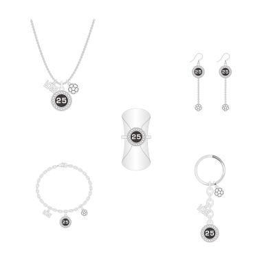 New Arrival Fashion Round Diamond Letters Silver Black Jewelry Set